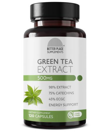 Better Place Supplements Green Tea 98% Extract 500mg | 120 Capsules - 4 Month Supply | 75% Catechins 45% EGCG | Non-GMO Formula | Daily Energy & Antioxidant Support (1)