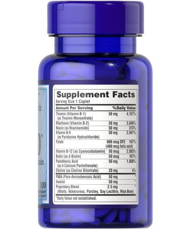 Puritan's Pride Vitamin B-50 Complex 100 Count Caplets - Buy Online on GoSupps.com