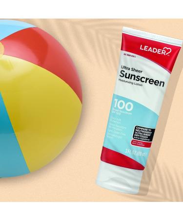 Leader Travel Sunscreen SPF 100+ | Ultra Sheer Water Resistant Non-Greasy Lotion | Broad Spectrum Protection | 3 Fl Oz - Buy Online on GoSupps.com