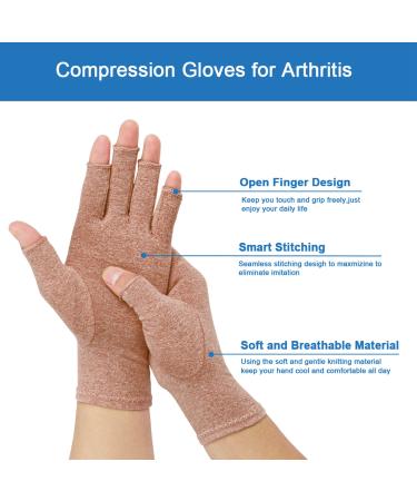 2-Pair Arthritis Compression Gloves for Rheumatoid Osteoarthritis, Carpal Tunnel & Raynauds - Fingerless, Breathable, Moisture-Wicking - Men & Women (Coffee, Large) - Buy Online on GoSupps.com