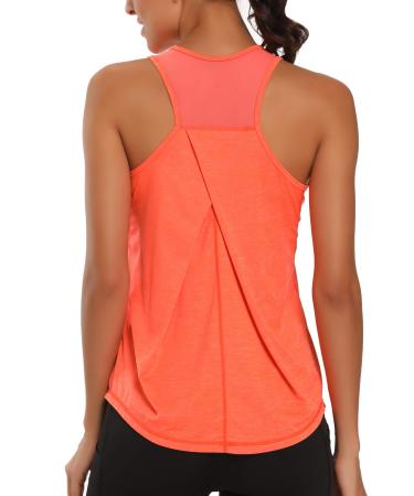 Aeuui Womens Workout Tops for Women Racerback Tank Tops Mesh Yoga Shirts Athletic Running Tank Tops Sleeveless Gym Clothes Orange Small