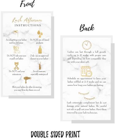 Lash Extension Aftercare Cards 50 Pack | Double Sided 3.5x2 | Marble & Gold Design | After Care Instructions for 2-3 Week Fillers - Buy Online on GoSupps.com