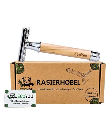 Ecoyou olive wood razor plane women & men incl. 10 razor blades Sustainable razor including e-book plastic-free zero waste wet razing safety razor Safety Razor-closed comb silver/wood color - Buy Online on GoSupps.com