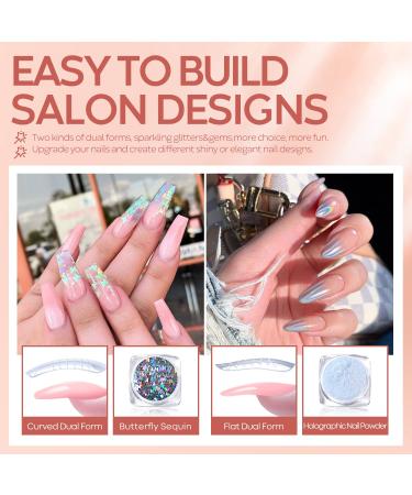 Modelones Poly Nail Gel Kit - Nude Gray Glitter Extension Set with Slip Solution | All-in-One Professional French Nail Builder - Buy Online on GoSupps.com