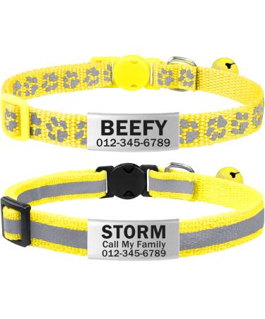 Tagme 2 Pack Cat neck band with name and telephone number cat neck band with safety clasp and bell 18-31 cm for cats yellow standard size 18-31cm yellow