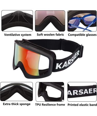 Karsaer Anti-Fog Ski Goggles with UV Protection | Matte Black Frame Red Mirrored Lens | Snowboard Goggles for Men Women Youth - Buy Online on GoSupps.com