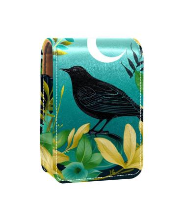 Travel Lipstick Organizer Case Lipstick Case Portable Makeup Bag With Mirror Crow Bird Feather Leaves Y470s0caxi