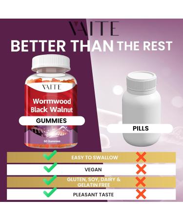 Black Walnut Wormwood Gummies - Herbal Supplement with Artemisia Annua Herb & Juglans nigra Hull for Digestive Wellness & Natural Body Cleanse Non-GMO & Gluten Free Supplements - 60 Gummy Chewables - Buy Online on GoSupps.com