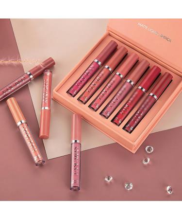 6 Color Matte Liquid Lipstick Set Velvety Lip Gloss Set Long Lasting Waterproof Moisturizing Matte Liquid Lip Gloss Lip Makeup Gift Box - Buy Online on GoSupps.com