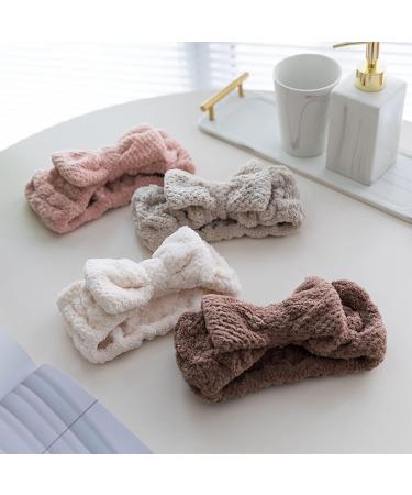 Senllori 4-Piece Spa Bowknot Hair Bands - Coral Fleece Makeup Headbands for Face Washing Showers Yoga & Skin Care - Elastic Cosmetic Accessories - Buy Online on GoSupps.com