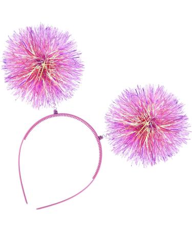 Pom Pom Headband Fun Festive Headwear Foil Strips Tinsel Fashion Hair Hoop Fluffy Ball Headband Fancy Dress Cosplay Hair Jewelry Accessories for Women Girls Party Birthday Halloween Christmas (Pink) - Buy Online on GoSupps.com