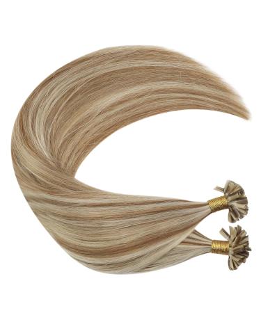 Ugeat Real Hair U Tip Keratin Extensions - Light Brown & Bleach Blonde Highlights 50 Strands 40cm (16 inch) Remy Hair #10P613 - Buy Online on GoSupps.com