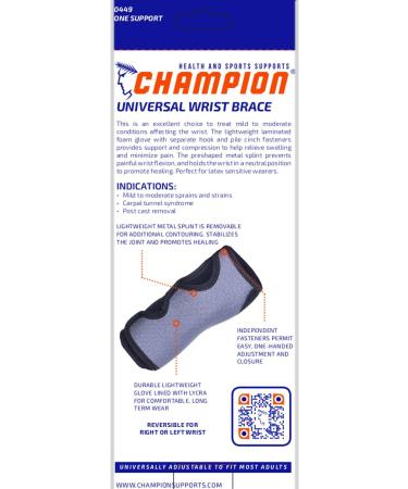 Champion Wrist Support - Universal Fit Removable Splint 3-Strap Airmesh Fabric - Black | International Shipping Available - Buy Online on GoSupps.com
