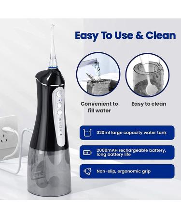 Cordless Water Flosser Dental Oral Irrigator - 4 Modes, 5 Jet Tips, Rechargeable, IPX7 Waterproof - Portable Teeth Cleaner for Home & Travel (Black) - Buy Online on GoSupps.com