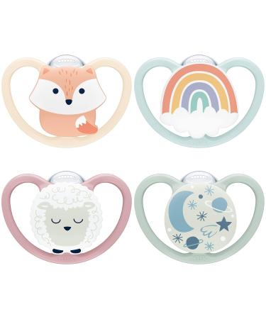 Nuk Space Schnuller for 18-36 Months | BPA-Free Silicone Pacifier | Disney Mickey Mouse | Extra Ventilation | Gray & Pink | 2 Pack & Space Day & Night Baby Casing for 0-6 Months - Buy Online on GoSupps.com