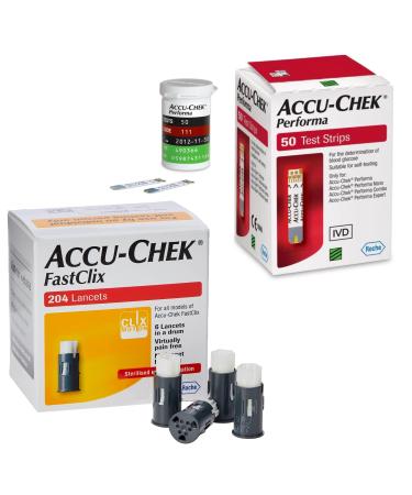 Accu-Chek FastClix Lancets + Accu-Chek Performa Test Strips | Preloaded 204 Lancet Pack + 50 Test Cassette Bundle | Saver Pack