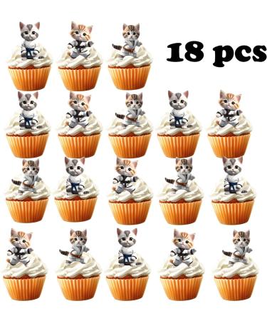 18pcs Funny Cat Cupcake Toppers for Boys Girls Pet Baby Shower Kitten Meow Party Supplies Favor Ninja Kung Fu Karate Cat Themed Birthday Party Decorations - Buy Online on GoSupps.com
