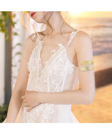 Grecian Goddess Costume Accessories Set - Golden Leaf Bracelet, Bridal Hair Crown, Pearl Earrings & Comb for Women | Perfect for Wedding Party - Buy Online on GoSupps.com