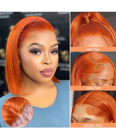 12 Inch Ginger Bob Lace Front Human Hair Wig | Brazilian Orange Short Bob | 150% Density Colored HD Lace Front Wig for Women - Buy Online on GoSupps.com