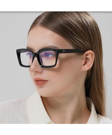 Hubeye Retro Oversized Large Frame Anti-Blue Glasses | Unisex Square Fashion | Blue Light Blocking Computer Reader | Black 0.0 Dioptres - Buy Online on GoSupps.com
