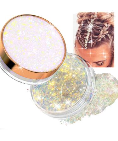 7DAYS Sparkling Glitter Gel for Face Body & Hair | Shimmering Chunky Face Paint for Party Rave Festival Halloween Makeup | Quick Drying No Glue Glitter Gel with Gold Sequins | FLUKE 50g