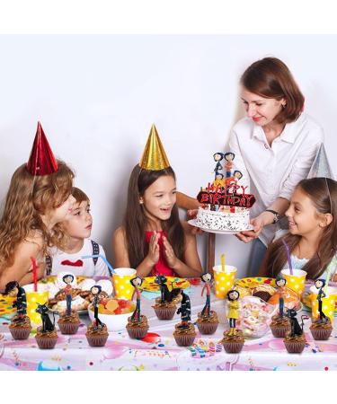 Coraline Theme Birthday Party Supplies Coraline Cake Decorations with 1pcs Cake Topper 24pcs Cupcake Toppers for Kids Coraline Birthday Party Decorations - Buy Online on GoSupps.com