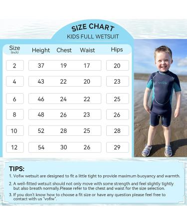Vofiw Kids 2.5mm Neoprene Shorty Wetsuit - Navy Blue | Boys Girls Toddler Back Zip Wet Suit for Swimming Diving Snorkeling Surfing - Buy Online on GoSupps.com