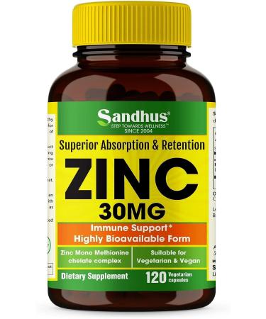 SPEC Zinc 30 mg -Zinc Methionine Highly Absorbable BioAvailable Antioxidant Daily Vitamin Supplement for Men & Women 4 Months Supply 120 Veg Capsules