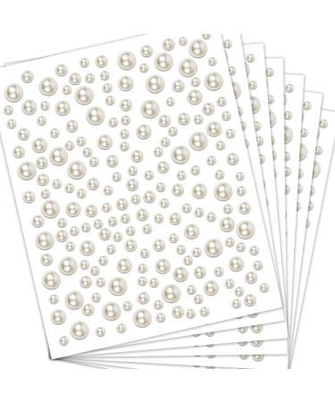 Creatrill 1920 Pcs Flatback Pearls for Crafts  Face Hair Nail Pearls for Nail Art  Self Adhesive Gems Stickers  3mm/4mm/5mm/6mm Mixed Size Pearl White