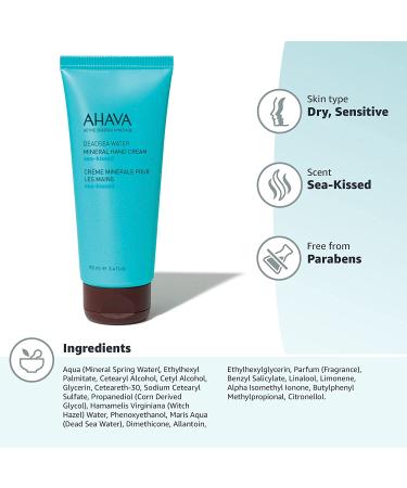 AHAVA Dead Sea Mineral Hand Cream Sea-Kissed 3.4 Fl Oz - Hydrating Hand Cream with Minerals from the Dead Sea - Buy Online on GoSupps.com
