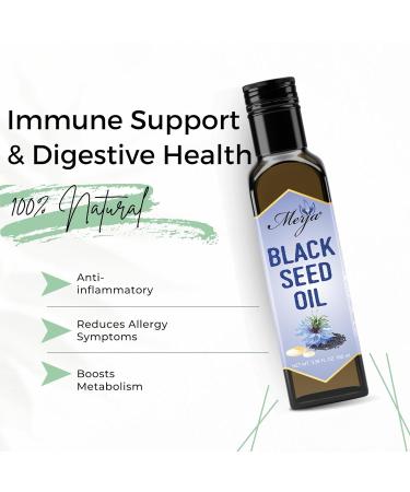 Merja Herbs Black Seed Oil 100% Pure - For Consumption - Cold Pressed Black Seeds - Immune support & Digestive Health - Nigella Sativa - 100% Natural & Premium Quality 100ml 3.38Oz - Buy Online on GoSupps.com
