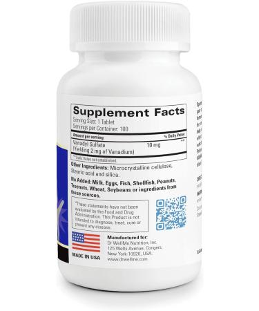 Dr.WellMe Vanadyl Sulfate 10mg - 100 Tablets | Pure Nutrition Supplement - Buy Online on GoSupps.com