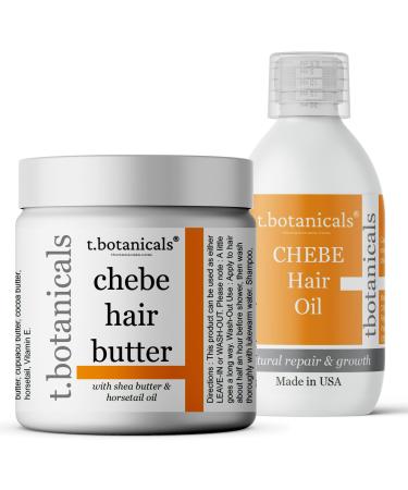 t.botanicals Chebe Oil and Butter Set for Hair Growth Organic from Chad Africa  Set of 4 oz Chebe Oil and 8 oz Chebe Butter with Horsetail (Lavender)