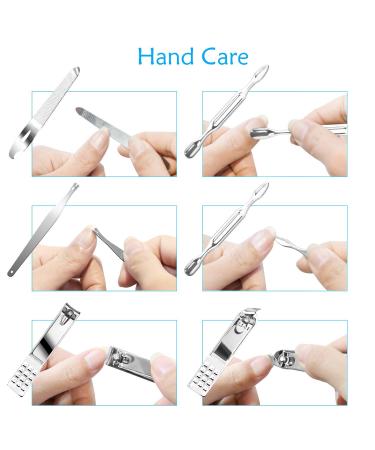 Stainless Steel Manicure and Pedicure Kit - 19 Piece Professional Grooming Set with Travel Case (Blue) | Nail Clippers and Care Tools - Buy Online on GoSupps.com