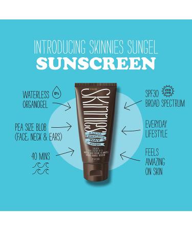 Skinnies Sungel SPF30 Eco Sunscreen 3.4oz | UVA/UVB Protection | Reef Safe & Vegan | Fragrance-Free - Buy Online on GoSupps.com