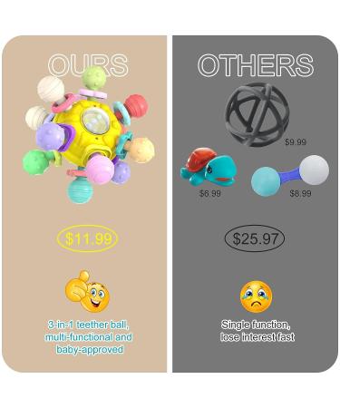 Baby Teething Ball Toy for 0-12 Months | Rattle Sensory Infant Toy - Yellow - Buy Online on GoSupps.com