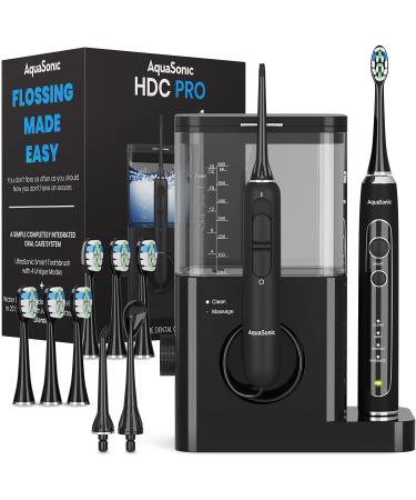 AquaSonic Home Dental Center PRO – Complete Home Oral Care – Brush & Floss – Ultrasonic Electric Toothbrush & Water Flosser – Whiter Teeth & Healthier Gums – Black Series Pro + Oral Irrigator