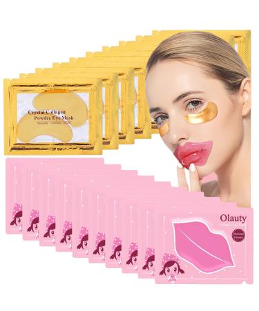 20 Pairs 24K Gold Eye Masks & Lip Masks Crystal Collagen Eye Patches for Puffy Eyes Effectively Moisturizing Lip & Eye Skin Care Reducing Fine Lines Dark Circleeye Patches