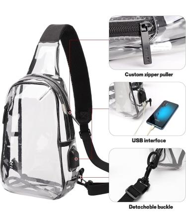TINYAT Clear Sling Bag with USB Charging | Stadium Approved Transparent Chest Bag for Women Men - Buy Online on GoSupps.com