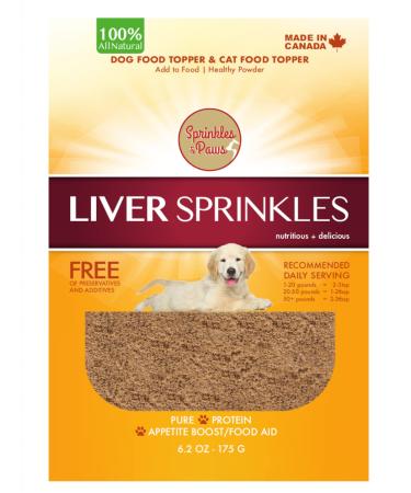 Sprinkles & Paws Pure Liver Sprinkles | Beef Liver Powder for Dogs Made in Canada | Add to Food as a Topper or Delicious pet Treat | Helps with Eating