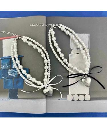 Oralgo Double-Layer Pearl Choker Necklace for Women | Korean Loop Heart Neck Chain | Everyday Jewelry - Buy Online on GoSupps.com