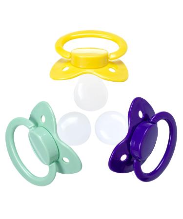 J&Or The Classic Original Adult Sized Pacifier Dummy - Three Color Pack - Mint Green | Dark Purple | Bright Yellow