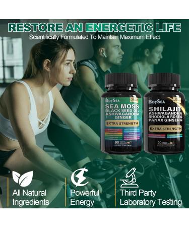 Boysea.Shilajit and Sea Moss Bundle- 90 Count - Sea Moss, Black Seed Oil, Ashwagandha, Ginger & Shilajit, Rhodiola Rosea, All in 1 Supplements (1 Pc) 90 Count (Pack of 2) - Buy Online on GoSupps.com