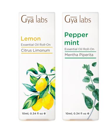 Lemon & Peppermint Roll On Set - Essential Oils Aromatherapy Roll On with Essential Oil Set - 2x0.34 fl oz - Gya Labs
