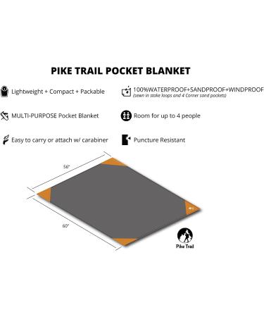 Pike Trail Pocket Beach Blanket - 60x56 Lightweight Sand Proof Picnic Blanket - Waterproof Compact Outdoor Blanket for Camping, Hiking, Picnics, and Beach Trips - Grey/Orange - Buy Online on GoSupps.com