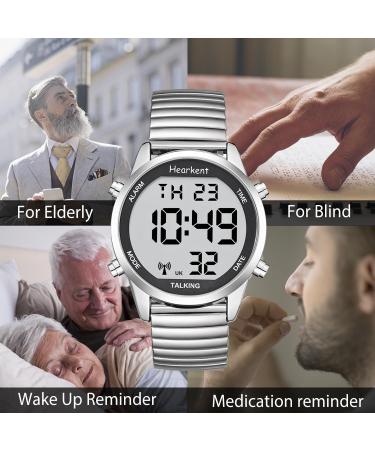 Hearkent Atomic Digital Talking Watch with British English Voice and Big Numbers - Radio-controlled Watch for Elderly or Blind with Elastic Silver Band - Buy Online on GoSupps.com