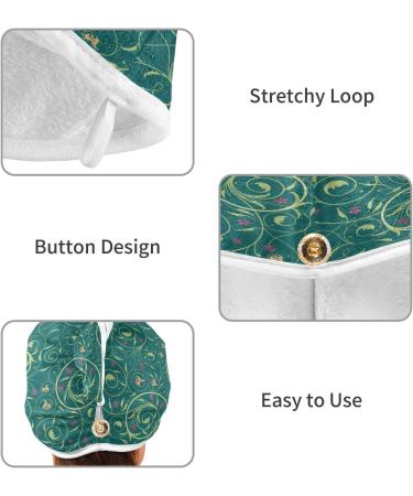 Green Wildflowers Leaf Dry Hair Cap | Quick Drying Towel Set with Button Headband | Super Absorbent & Comfortable - Buy Online on GoSupps.com