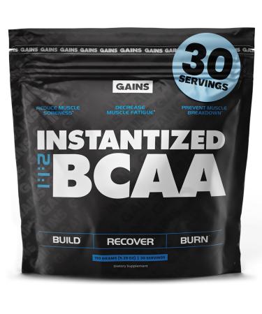 Gains in Bulk BCAA Powder Pre Workout Plant Based Branch Chain Amino Acids Gluten Free Vegan Supplement with Keratin for Endurance & Strength During & Post Workout Unflavored 30 Servings Unflavored 5.7 Ounce (Pack of 1)