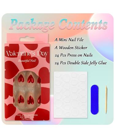 24-Piece Valentine's Day Almond Artificial Nails - Medium Red French Press-On Acrylics | 12 Sizes Oval Love Heart Nails for Women & Girls - Buy Online on GoSupps.com
