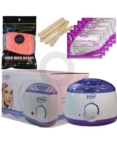 Vaxy Waxing Kit Wax Warmer Electric Wax Pot Heater with Accessories A Complete at-Home Hair Removal Wax Kit Painless Hard Wax for full Body face Bikini Area Eyebrows (Rose)